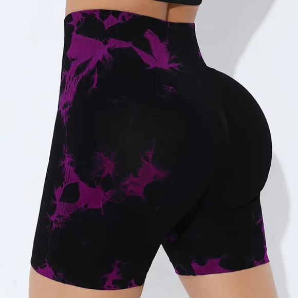 3Pc  tie dye workout shorts butt lifting  high waisted - Picture 3 of 5